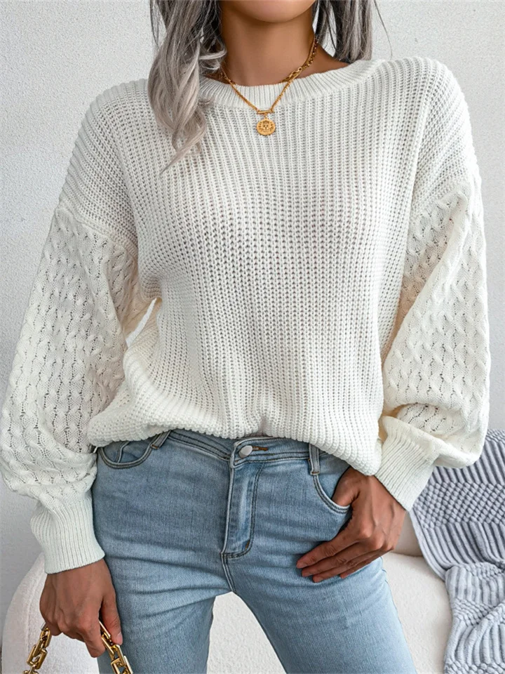 Autumn and Winter Casual Lantern Long Sleeve Knitted Sweater Loose Round Neck Pullover Women's Clothing
