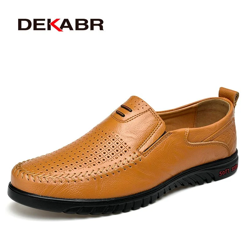 DEKABR Summer Men Shoes Casual Luxury Brand Genuine Leather Mens Loafers Moccasins Italian Breathable Slip on Boat Shoes Size 47