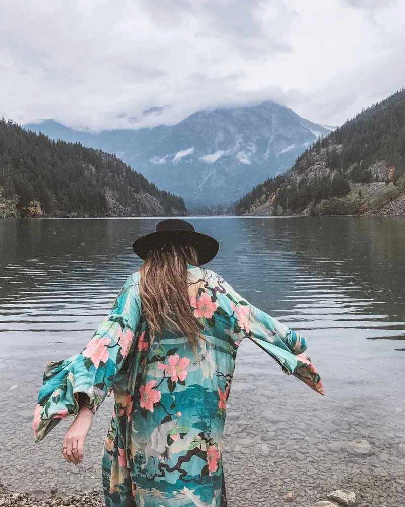 Fitshinling Bohemian Vintage Beach Kimono Swimwear Sashes Print Floral Cover-Up Big Sleeve Green Cotton Spring Autumn Cardigan