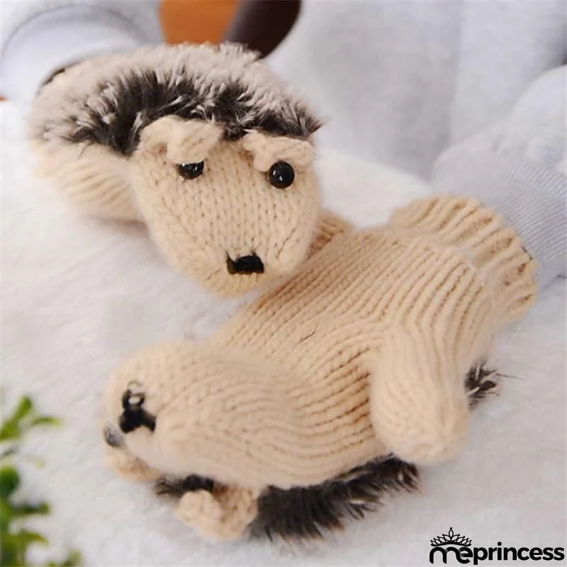 Creative Cute Hedgehog Knitted Warm Mittens