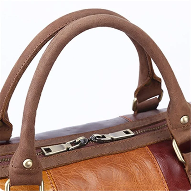 Unisex Leather Large Capacity Multicolor Patchwork Duffel Bags Travel Bag
