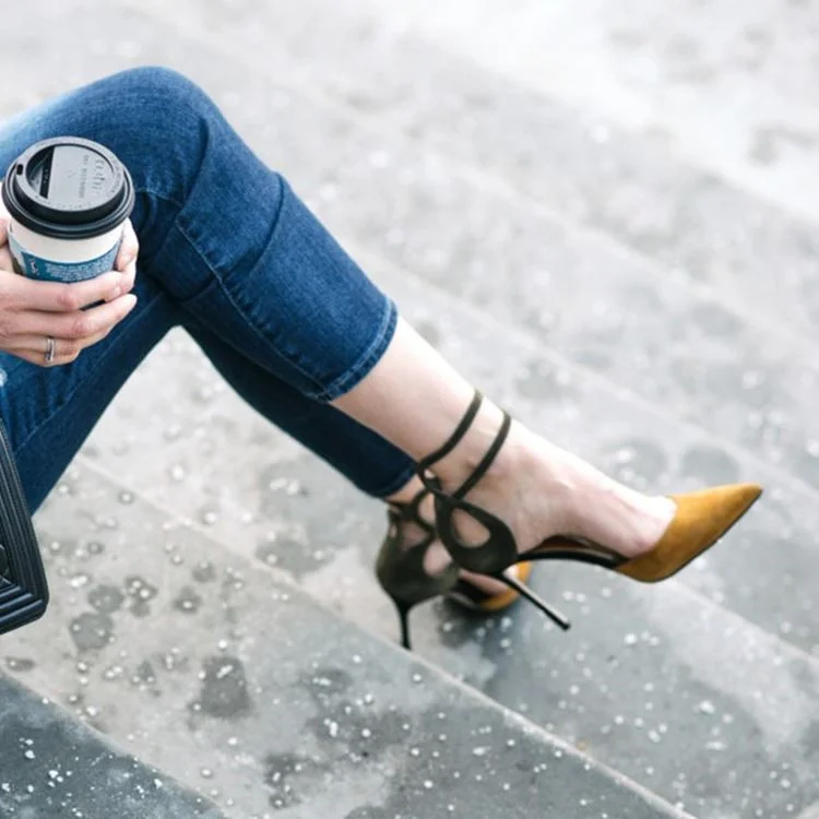 Mustard and Olive Closed Toe Sandals Stiletto Heel Suede Shoes |FSJ Shoes
