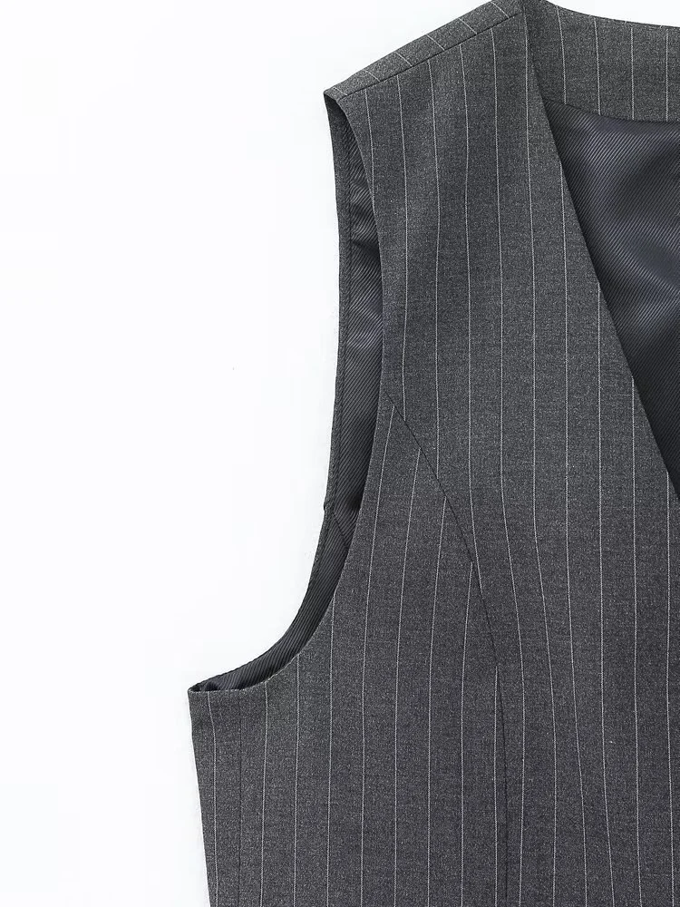 Uveng Women Autumn Striped Vests Coats 2023 Casual Fashion V-Neck Single Breasted Female Elegant OL Waistcoat Vest Clothing