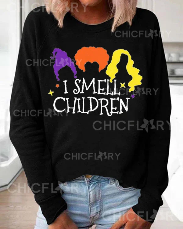 I Smell Children Halloween Print Loose Sweatshirt