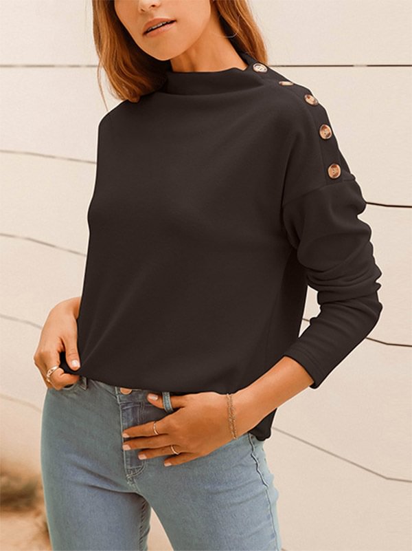 Original Loose Buttoned Stand Collar Long Sleeves Sweatshirt