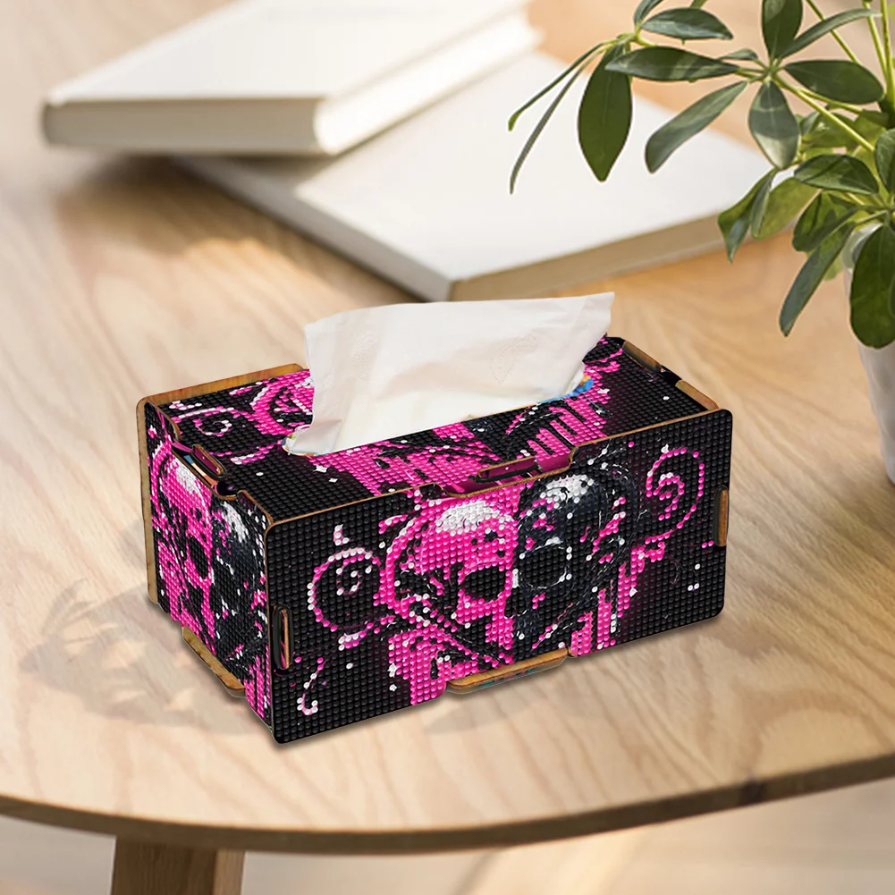 Heart Skull Diamond Painting Tissue Box Wooden Diamond Art Tissue Storage Box