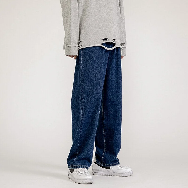 Aonga Men's Jeans Fashion Loose Straight New Casual Wide Leg Pants Mans Hip Hop Streetwear Korean Style Hip Hop Trousers 5 Colors