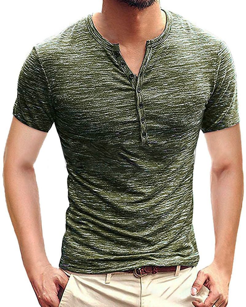 Slubby Cotton Open Placket Men's Short Sleeve T-Shirt
