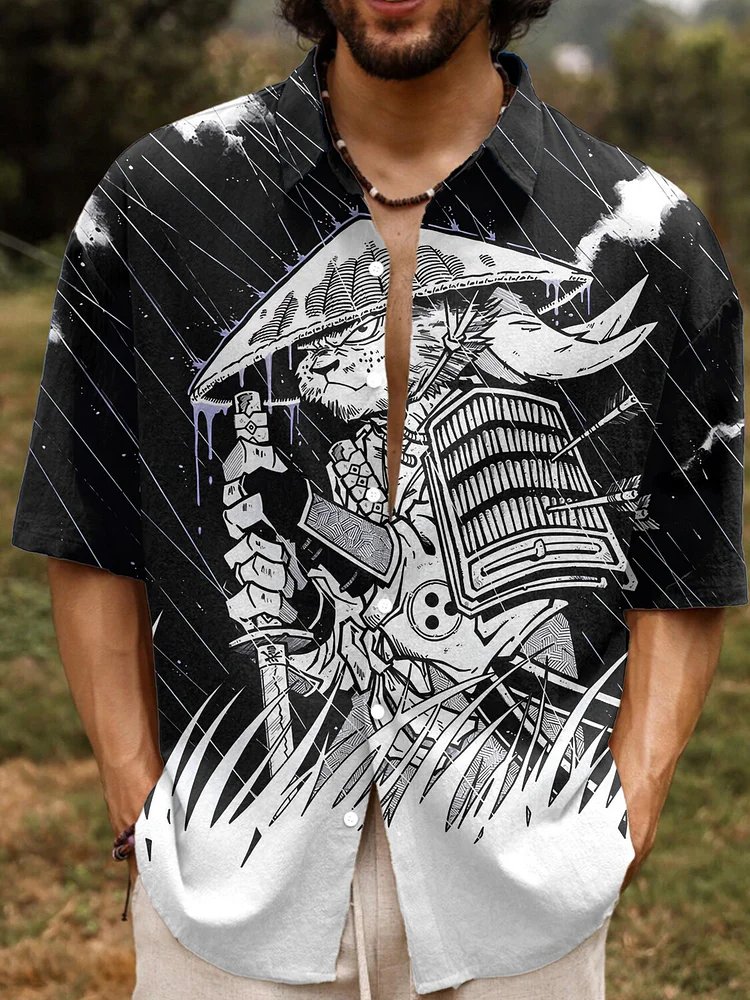 Men's Rabbit Warrior Japanese Art Print Short Sleeve Shirt