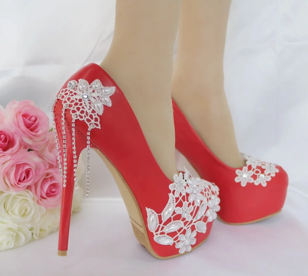 Vstacam  Women's High Heels Wedding Shoes Waterproof Platform PU Round Toe Thin Heels 14 Cm Women Shoes Pumps