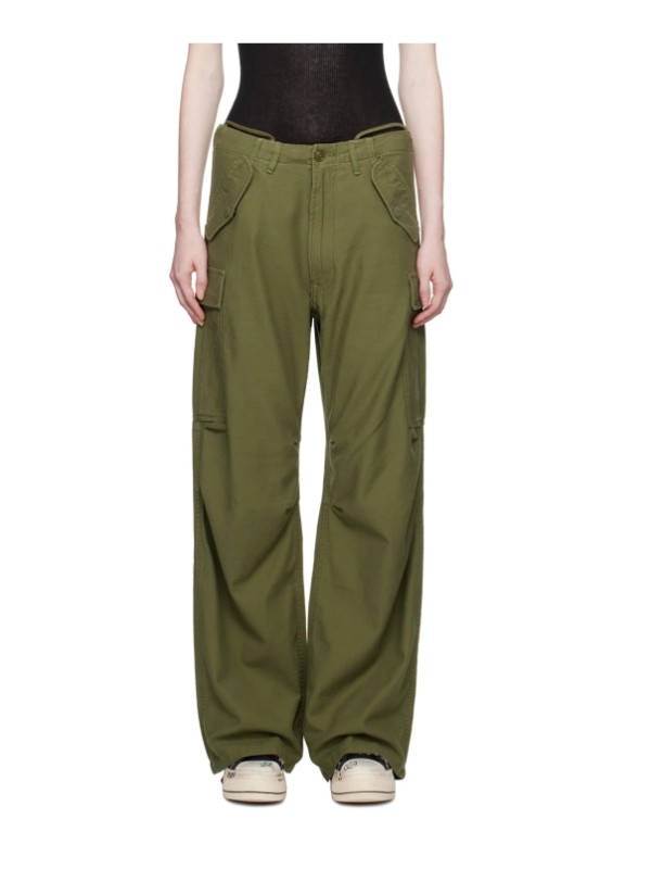 Green Multifunctional Pocket Wide-Leg Cargo Pants