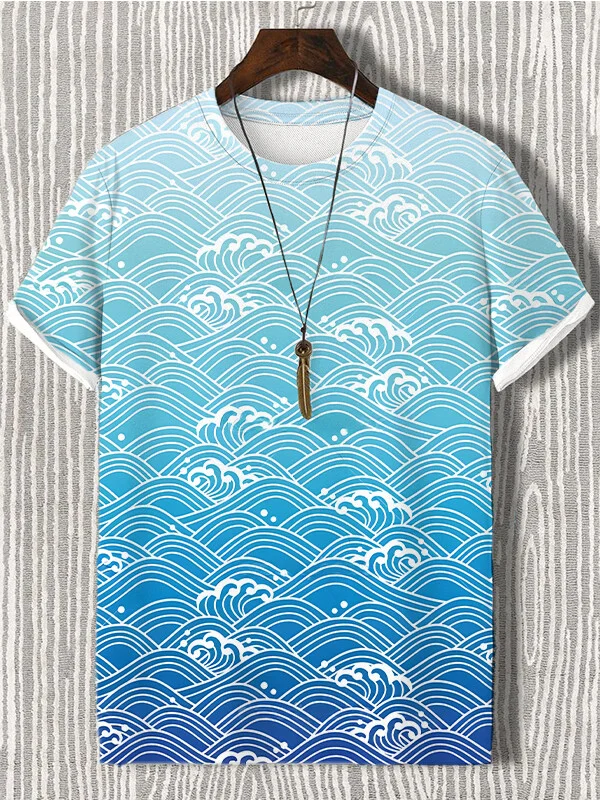 Men's Ocean Gradient Art  Print Casual T-Shirt