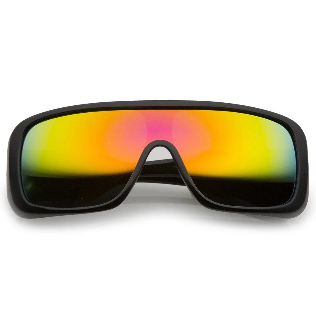 Men's Oversize Goggle Flat Top Mirror Mono Lens Shield glasses 60mm
