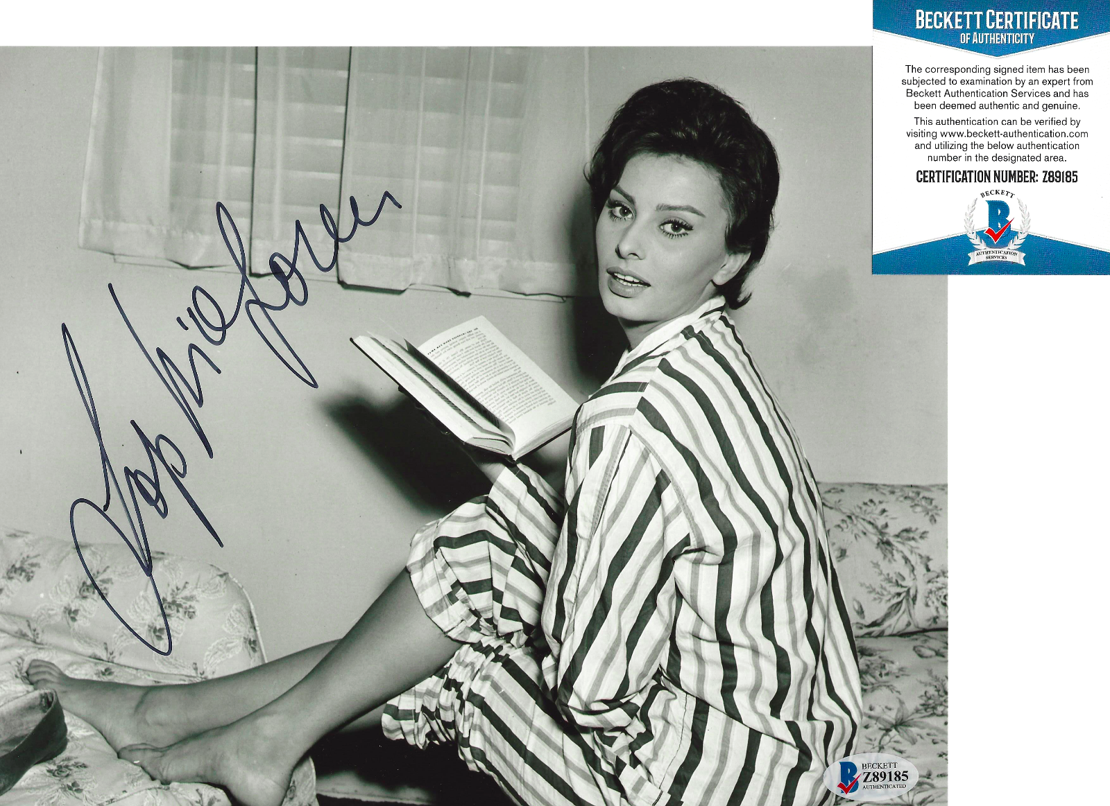 SOPHIA LOREN SIGNED 8x10 MOVIE Photo Poster painting 1 ITALIAN SEXY ACTRESS BECKETT COA BAS