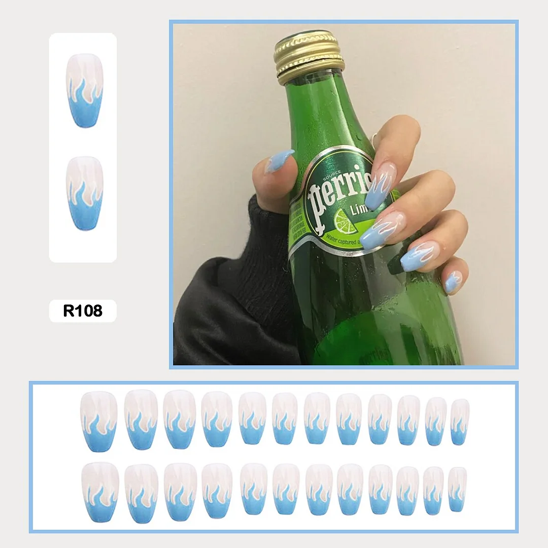 Personality Graffiti Flame Sweet Cool Girl False Nail Art Fake Nails With Glue And Sticker 24pcs/box-Nail Inspo