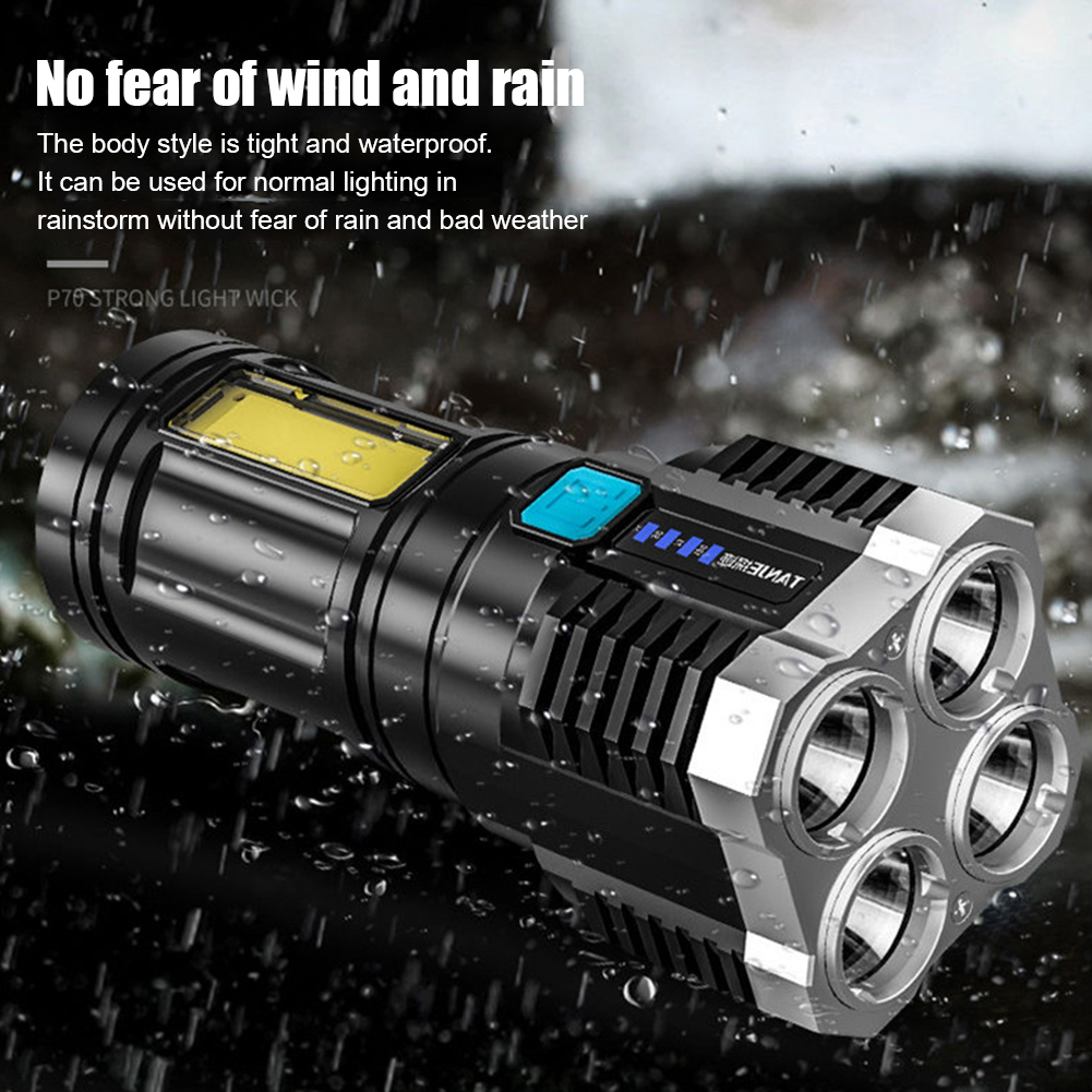 4 LED+COB Beads Strong Flashlight USB Charging Power Display Portable Torch от Cesdeals WW