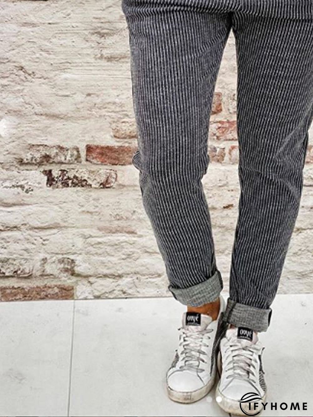 Stripe-Gray Casual Color-Block Pants | IFYHOME