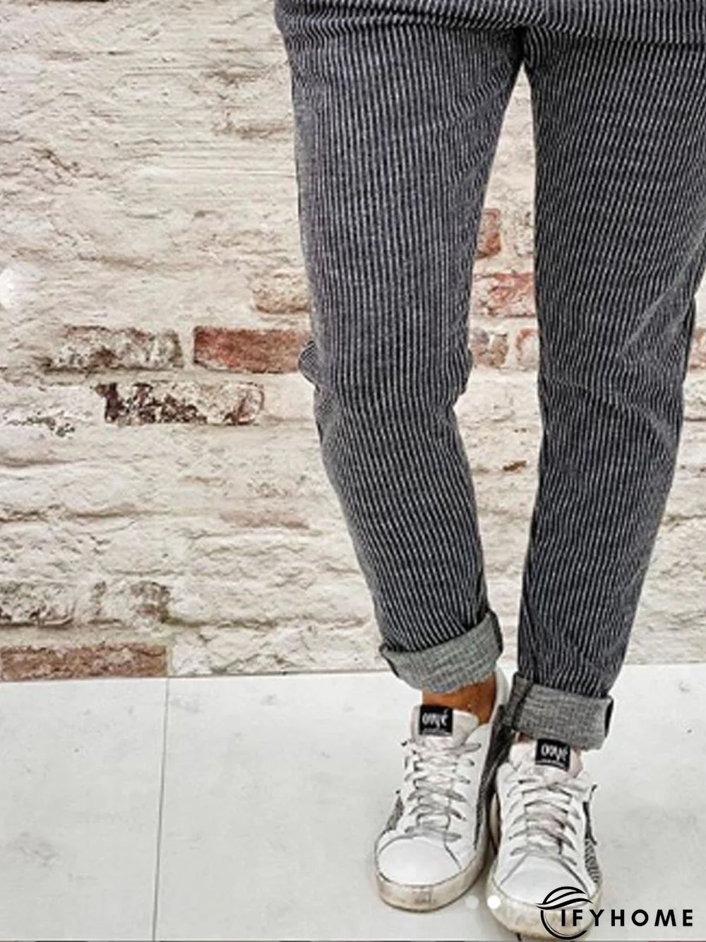 Stripe-Gray Casual Color-Block Pants | IFYHOME