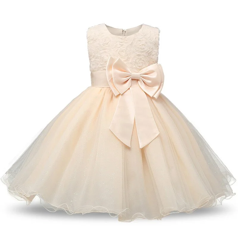 Uveng 2021 Infant Baby Girls Flower Dresses Christening Gowns Newborn Babies Baptism Clothes Princess tutu Birthday White Bow Dress