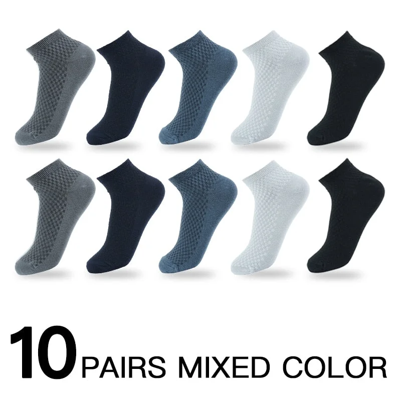 10 Pairs/Lot Men Bamboo Fiber Socks High Quality Solid Black Long Short Sock Business Casual Sports Breathable Four Seasons
