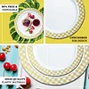 10 Pack | White 7.5" Gold Buffalo Plaid Rim Plastic Dessert Plates, Round Appetizer Salad Plates W/Checkered Rim
