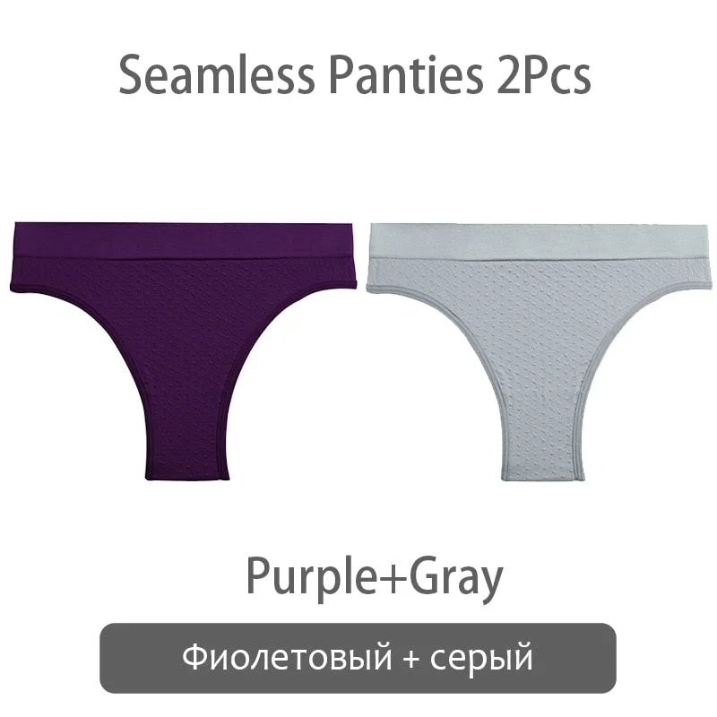 FINETOO 2Pcs/set Seamless Brazilian Panties S-2XL Plus Size Women T-back Underpants Ladies Soft Thongs Underwear Female Lingerie