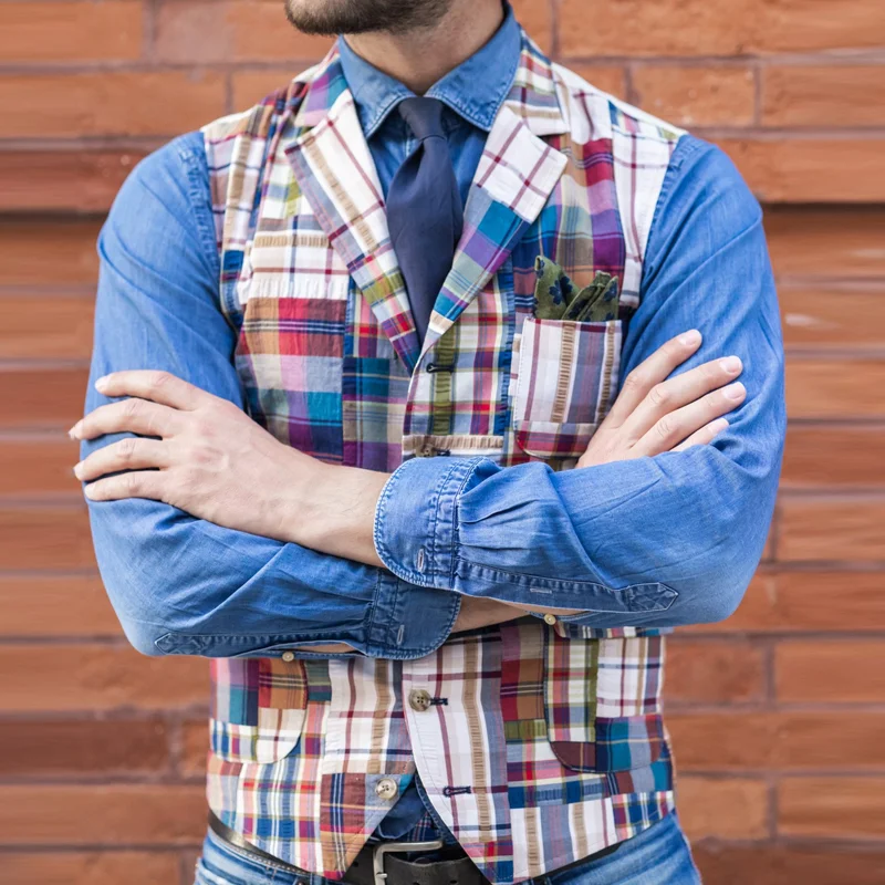 Classic Colorful Check Cotton Linen Vest