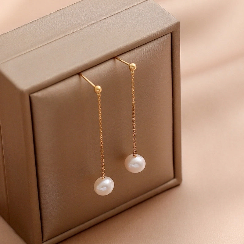 1 Pair Freshwater Pearl Solid Color Drop Earrings