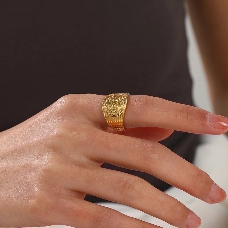 304 Stainless Steel 18K Gold Plated Minimalist Commute Plating Cross Open Ring