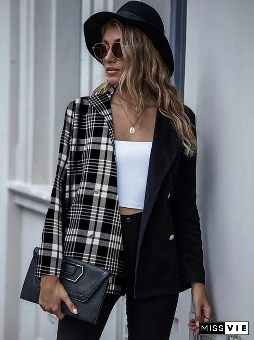 Womens Fashion Patchwork Blazer Jacket Office Work Business Outfit Lady Lapel Long Sleeve