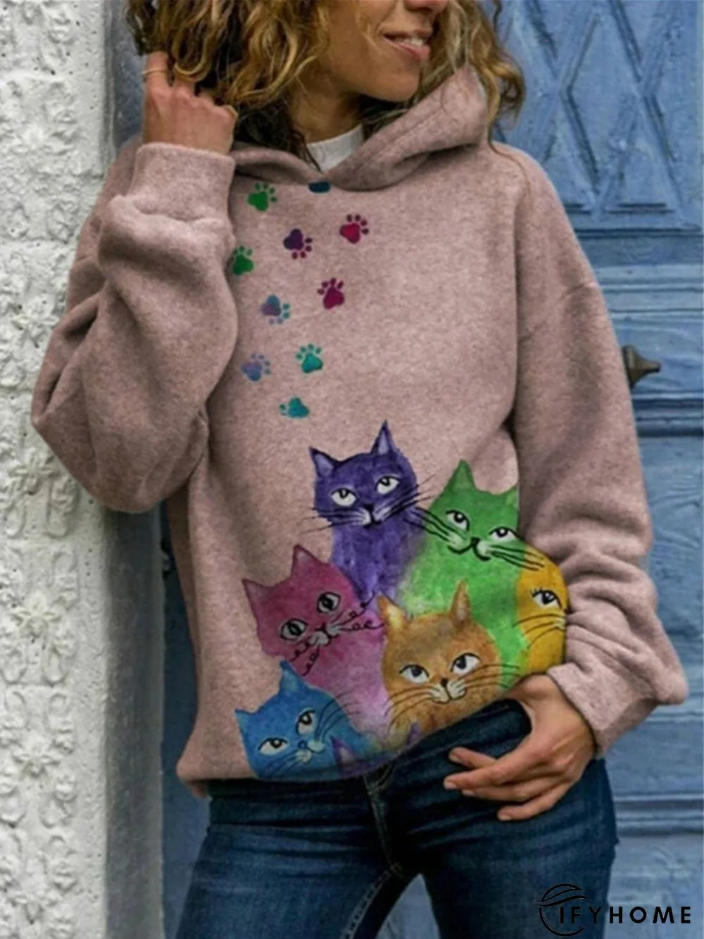 Cotton-Blend Long Sleeve Sweatshirt | IFYHOME