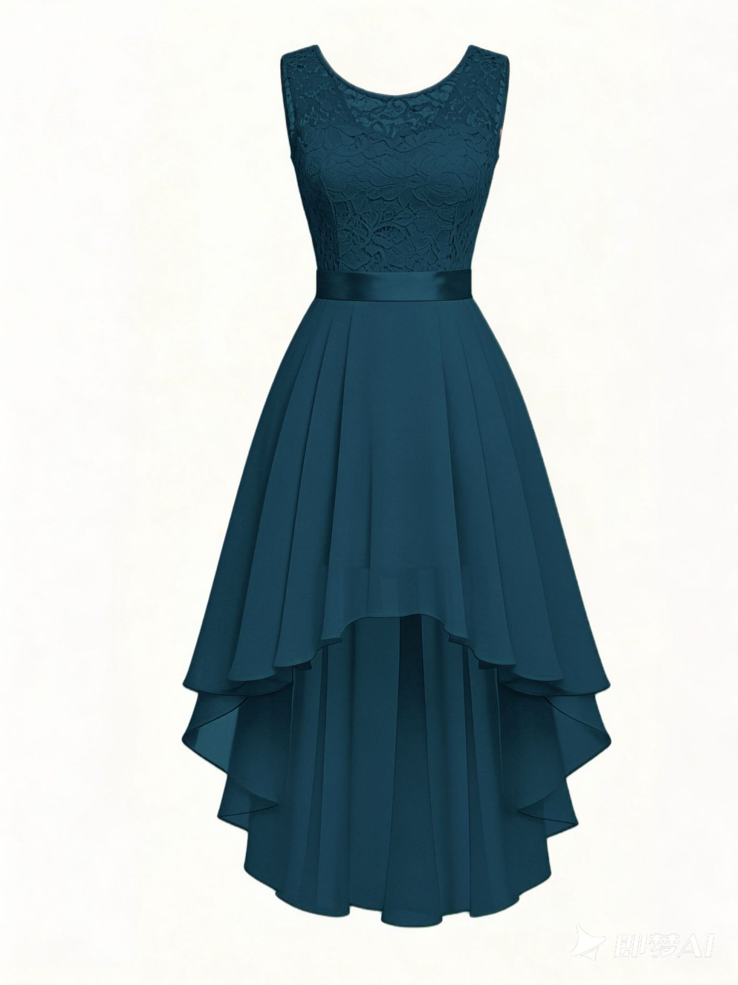 Solid Lace Sleeveless High-Low Party Dress