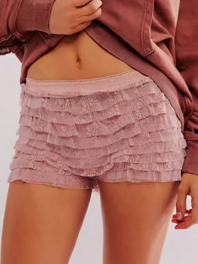 Nigikala Sexy Beach Hot Pants Lotus Side Wave Solid-Colored Lolita Low-Rise Shorts Skirt Girl