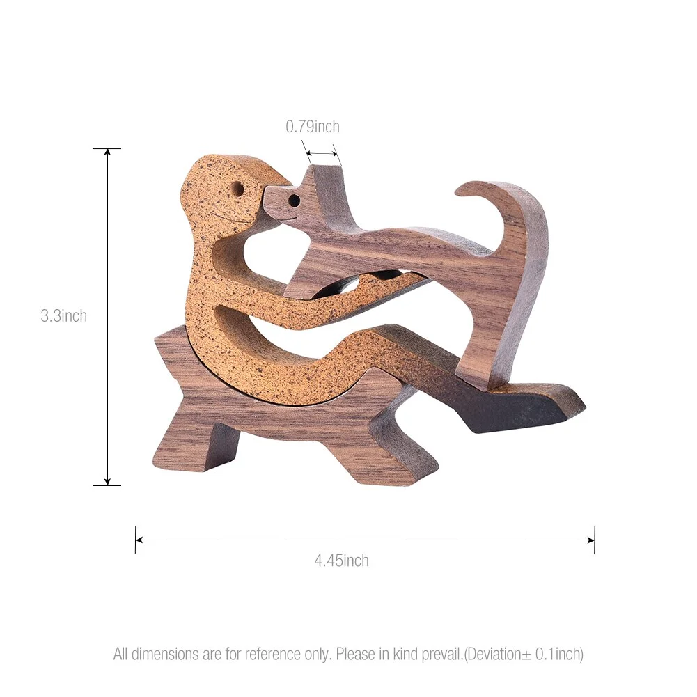 Handmade Wooden Sculpture Dog Figurines Craft Wood Home Decoration For Engraved Home Office Shelf Gift Natural