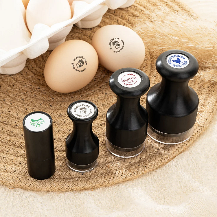 Personalized Multiple Sizes Chicken Silhouette Egg Stamp Farm Egg Safe Label with Text and Box Food-Grade Ink Birthday Gift for Family Farmer Breeder