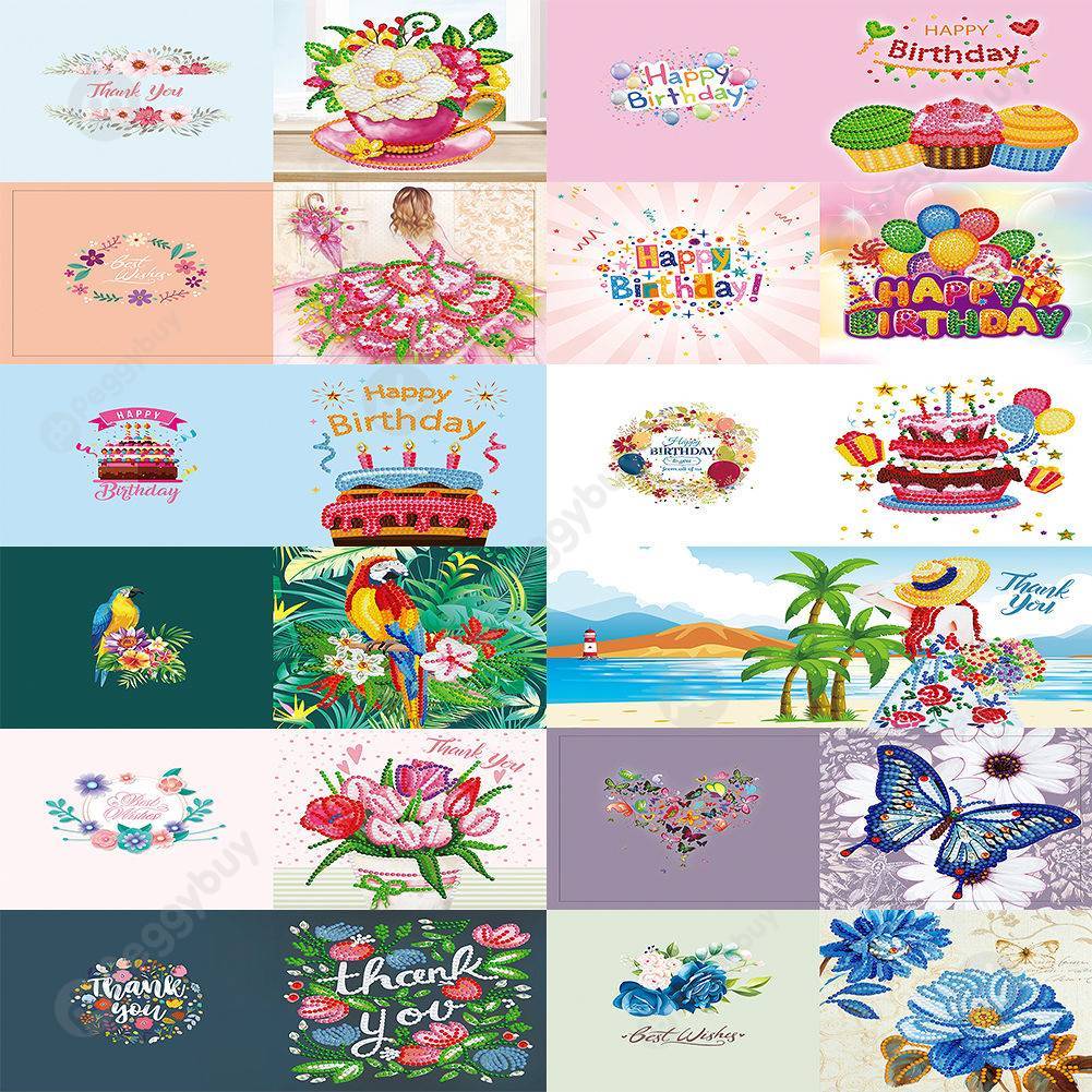 

12xBirthday Thanks Postcard-DIY Crative Diamond Greeting Card, 501 Original