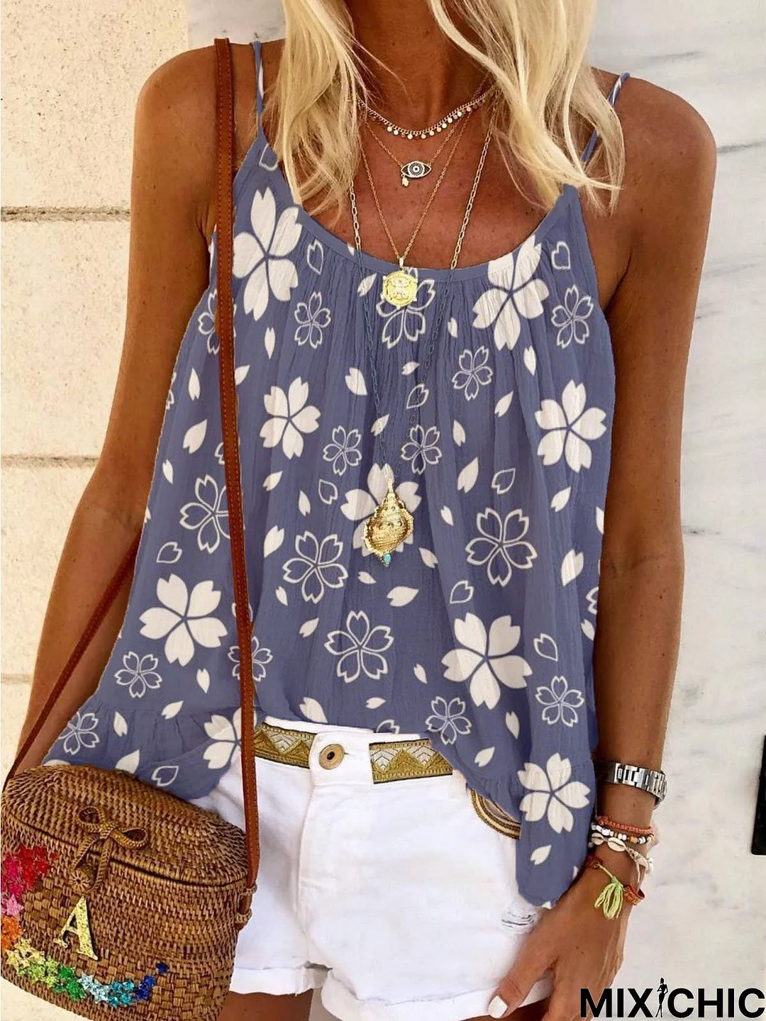 Cotton Casual Printed Sleeveless Shirts & Tops