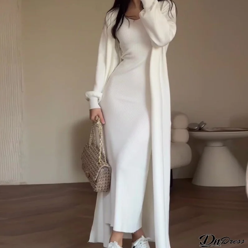 Women Fall Solid knitting Dress Set