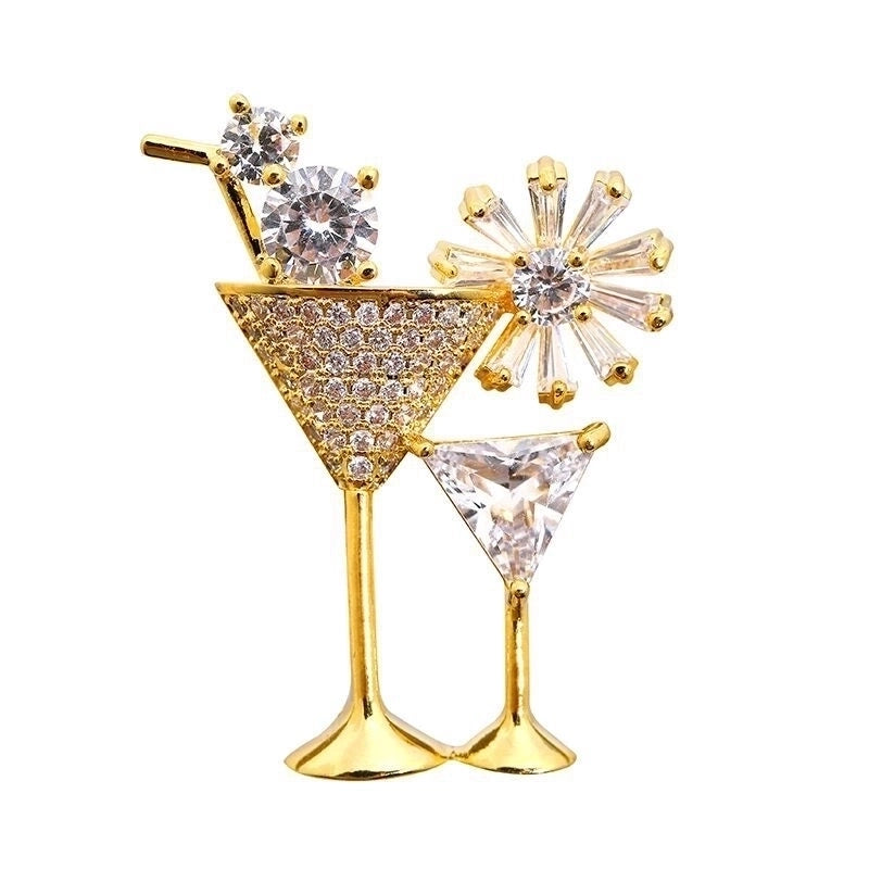 Minimalist Pin Wine Glass Copper Inlay Zircon Women’s Brooches
