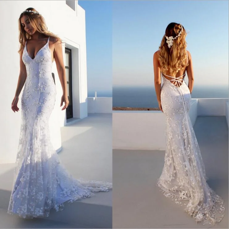 Women White Party Sexy V-Neck Floor-Length Lace England Style Wedding Prom Dress