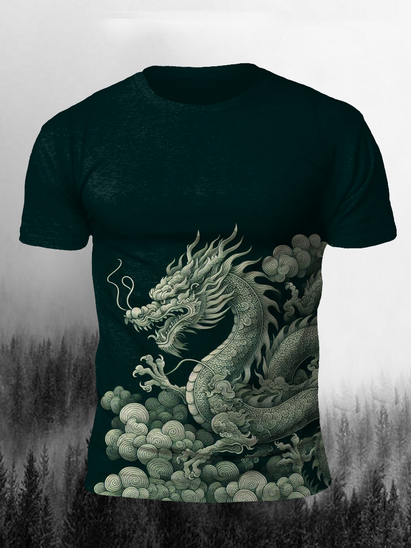 Men's Cloud Dragon Print Casual Short Sleeve T-shirt