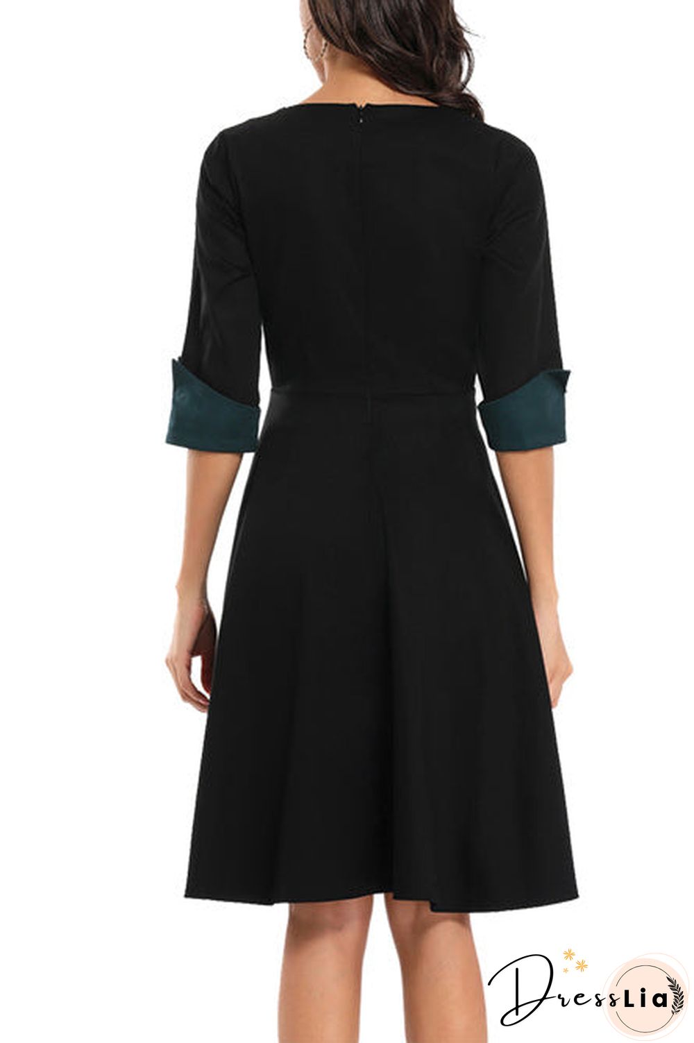 Colorblock Buttoned Cuffed Sleeve Prom Dress
