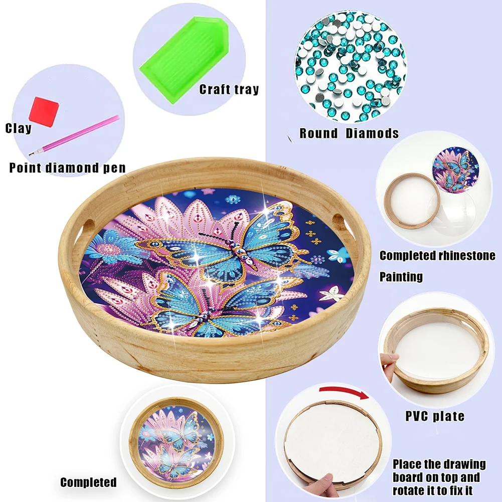 DIY Wooden Butterfly 5D DIY Diamond Painting Serving Tray for Home Table Decor