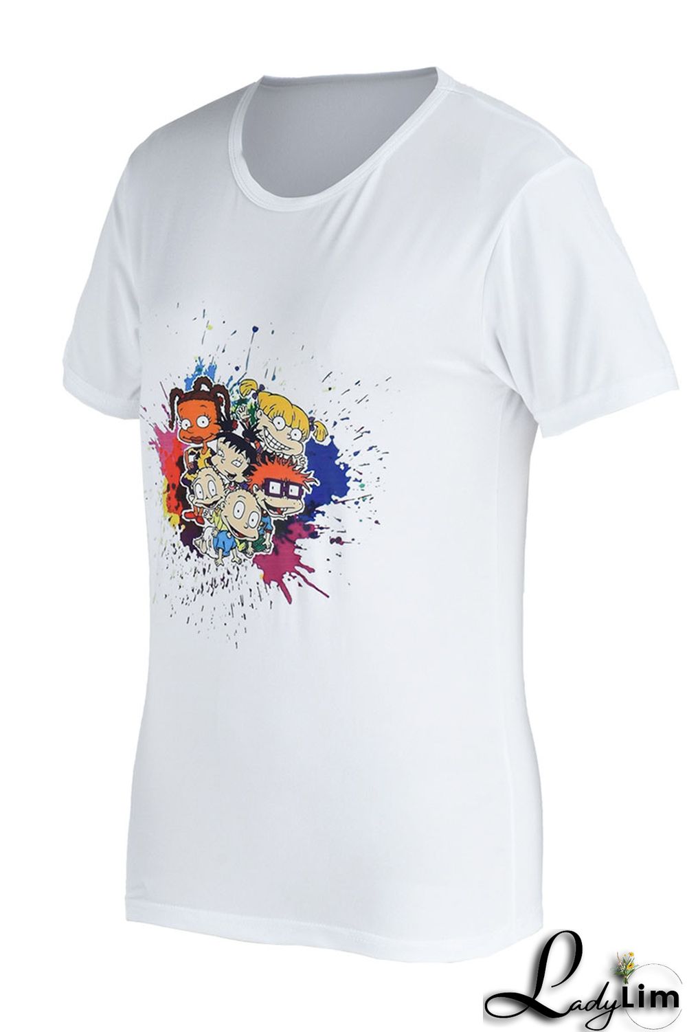 Pink Fashion Casual Cartoon Print Basic O Neck T-Shirts