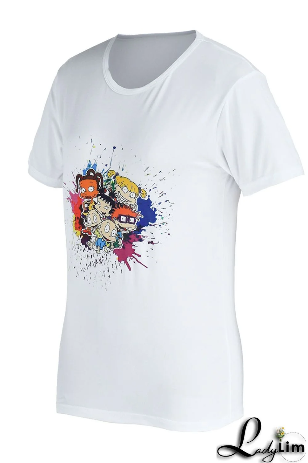 Pink Fashion Casual Cartoon Print Basic O Neck T-Shirts