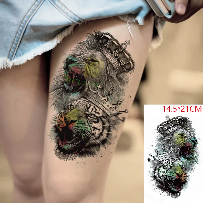 Sdrawing Temporary Tattoo Sticker Red Rose Dragon Lion Tiger Animal Tatto Stickers Flash Tatoo Fake Tattoos for Men Women