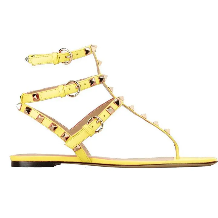 Women's Studded  T-Strap Strappy  Thong  Flats Sandals-vocosishoes