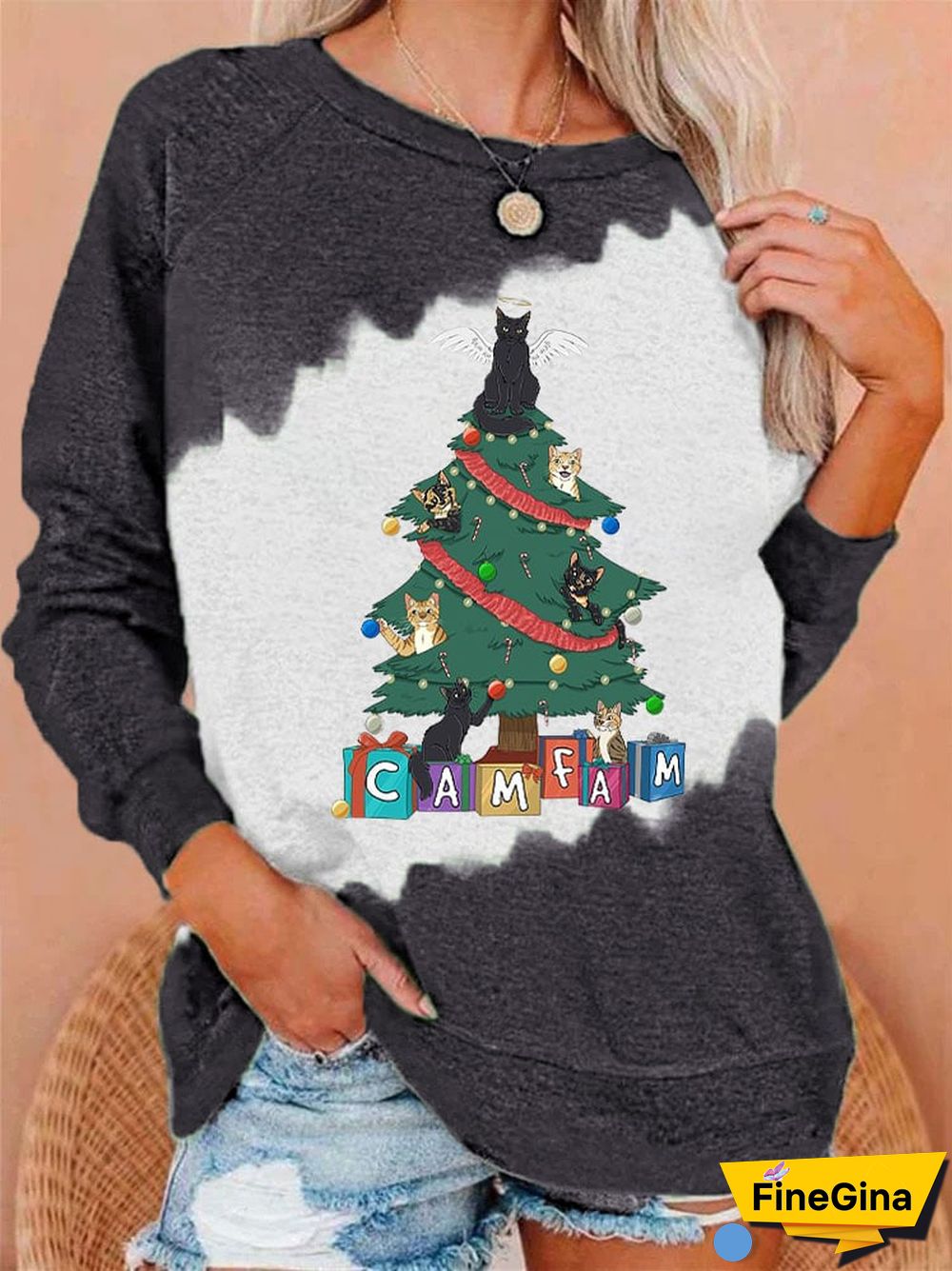Women's Camfam Christmas Printed Round Neck Long Sleeve Sweatshirt