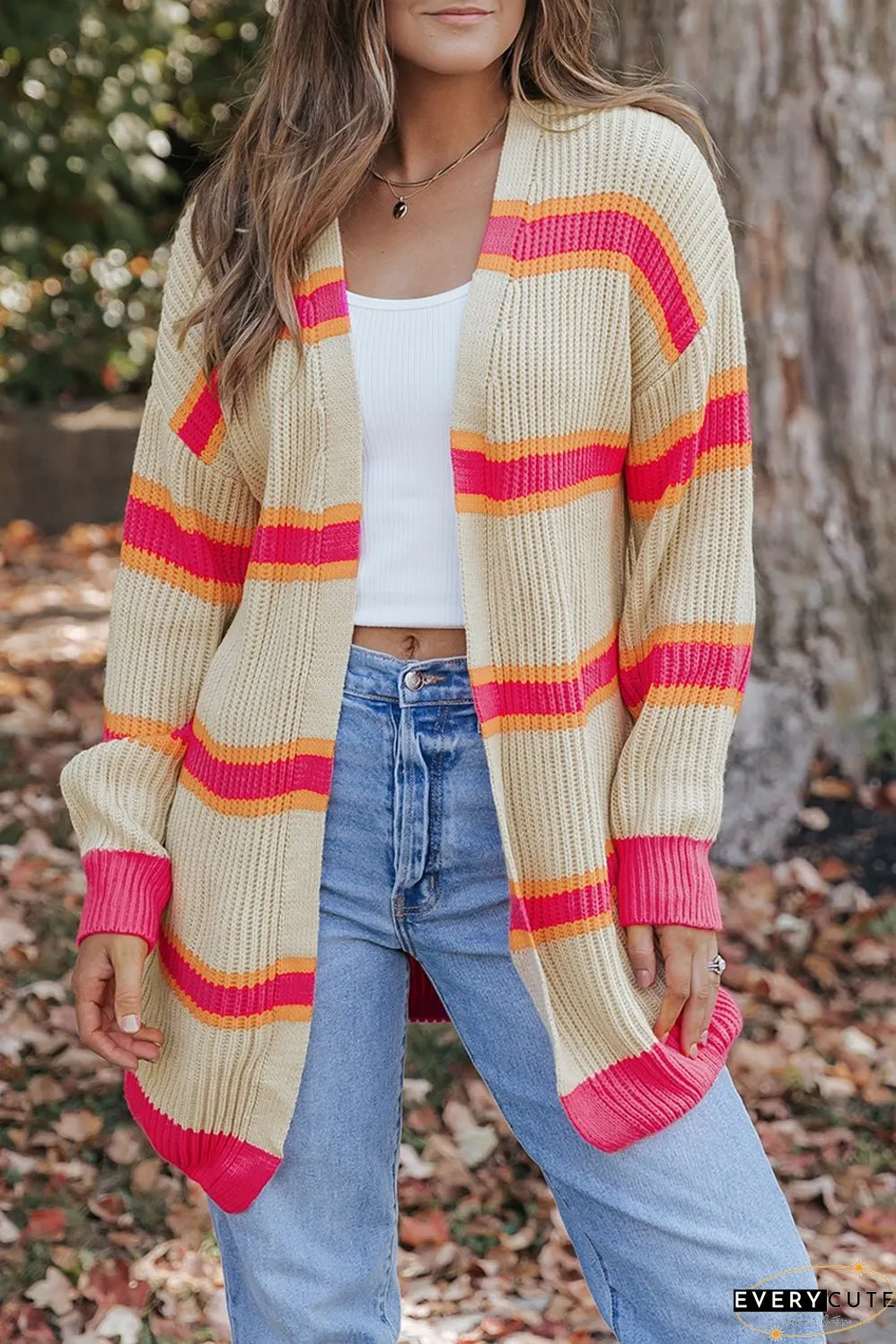 Ribbed Long Knitted Cardigan