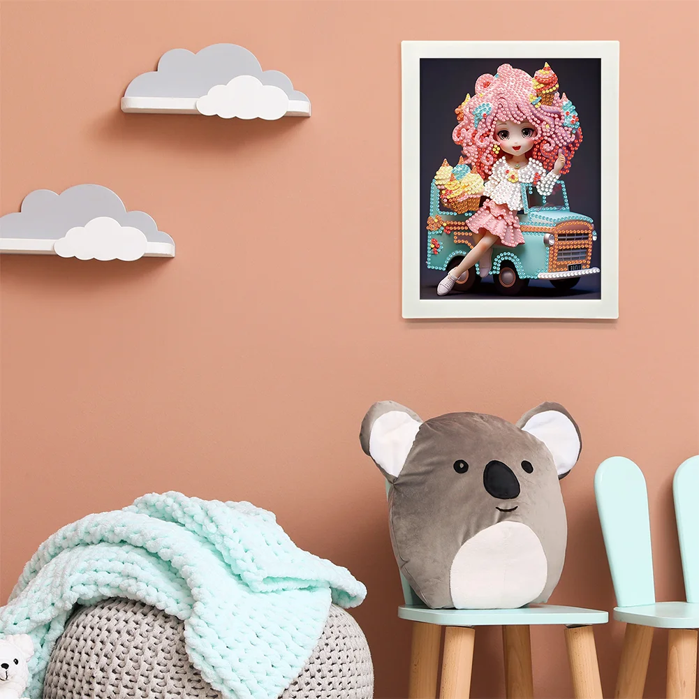Diamond Painting - Partial Crystal Rhinestone Drill - Cartoon Girl(Canvas|15*20cm)【with Plastic Frame】